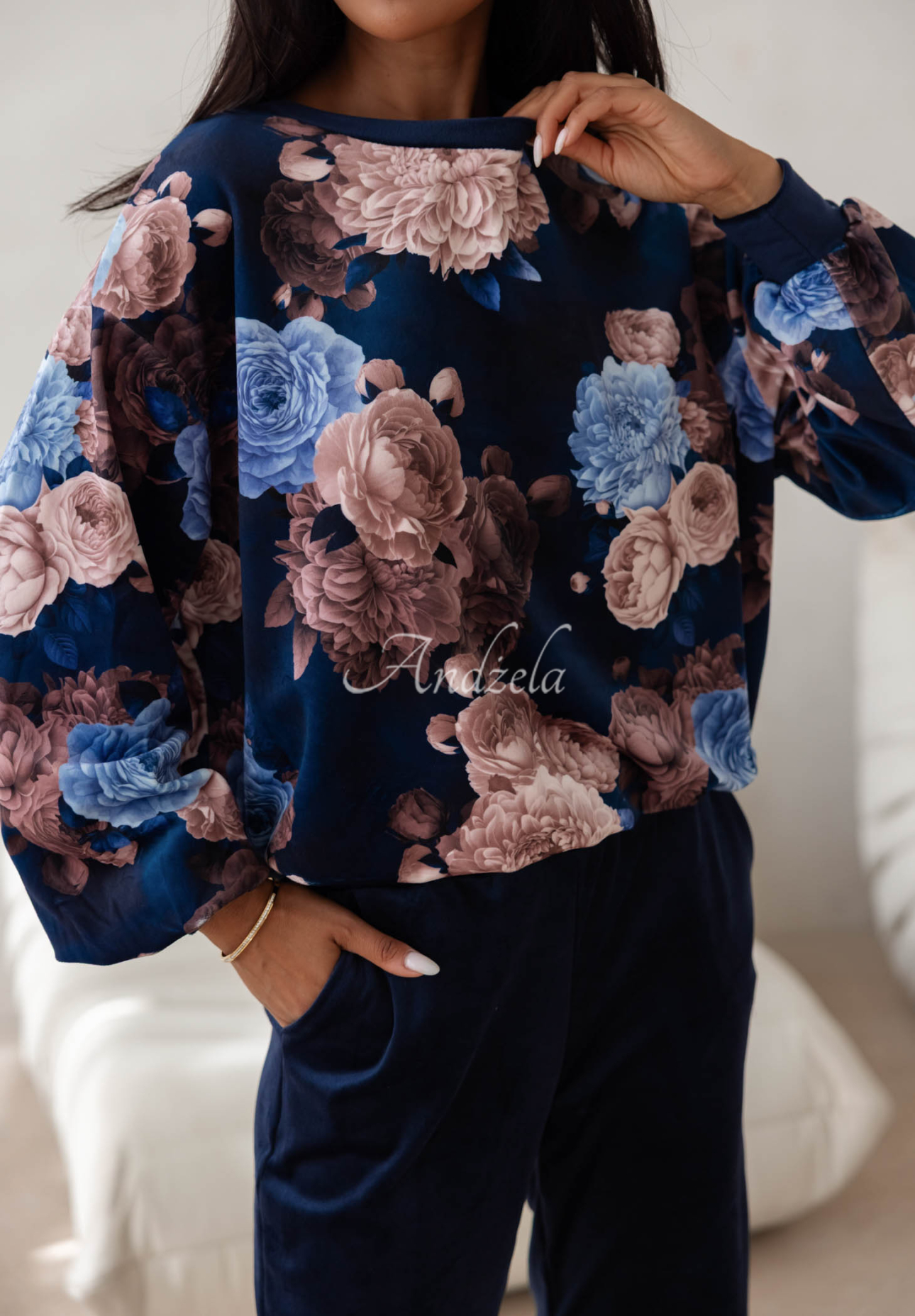 Set de trening din catifea cu bumbac și imprimeu floral Floral Kiss