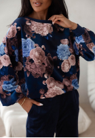 Welurowy Compleu de trening w kwiaty Floral Kiss ciocolatiu
