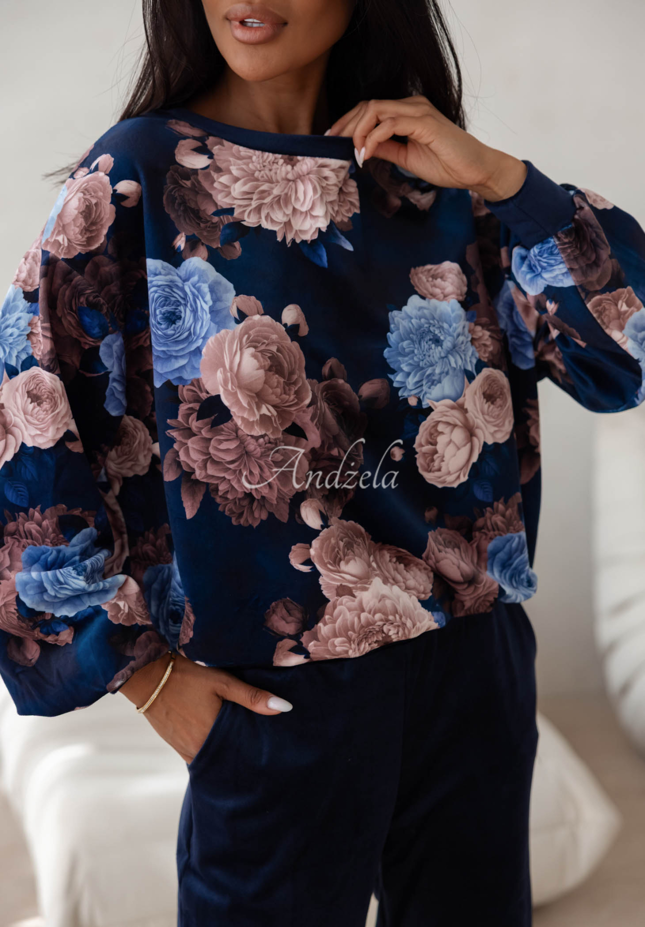 Set de trening din catifea cu bumbac și imprimeu floral Floral Kiss