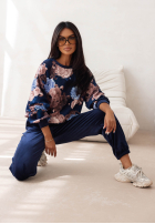 Welurowy Compleu de trening w kwiaty Floral Kiss ciocolatiu