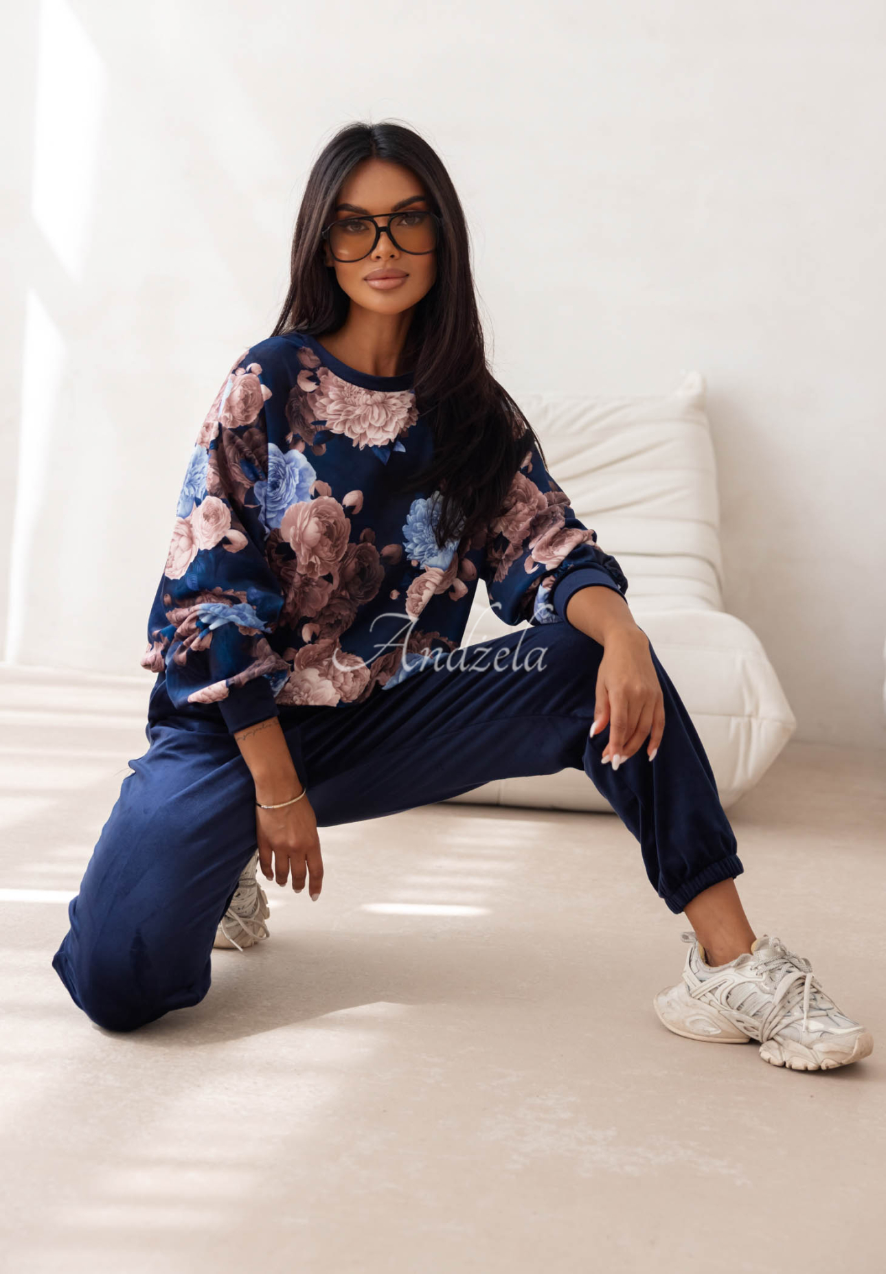Set de trening din catifea cu bumbac și imprimeu floral Floral Kiss