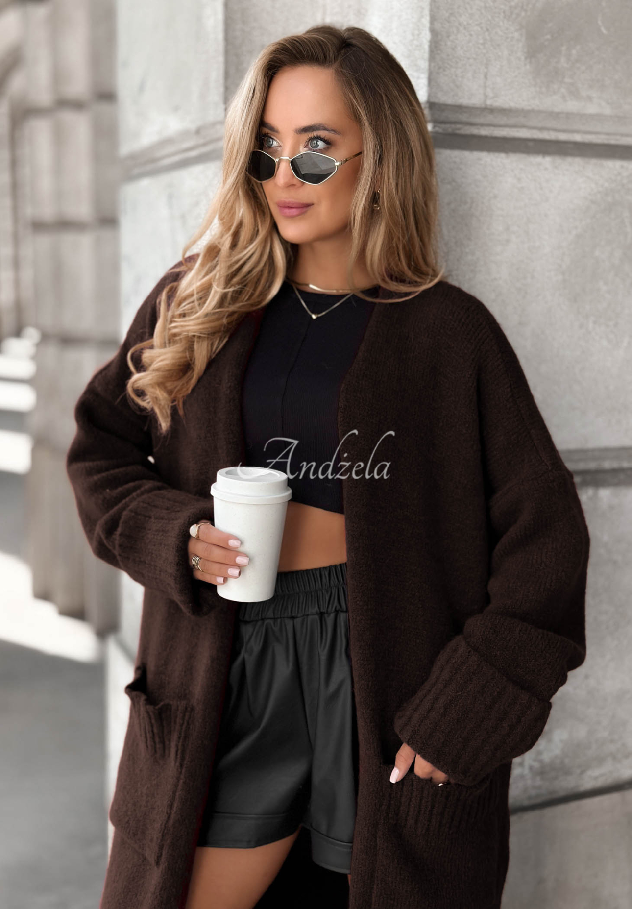 Cardigan lung oversize cu buzunare Marbelio