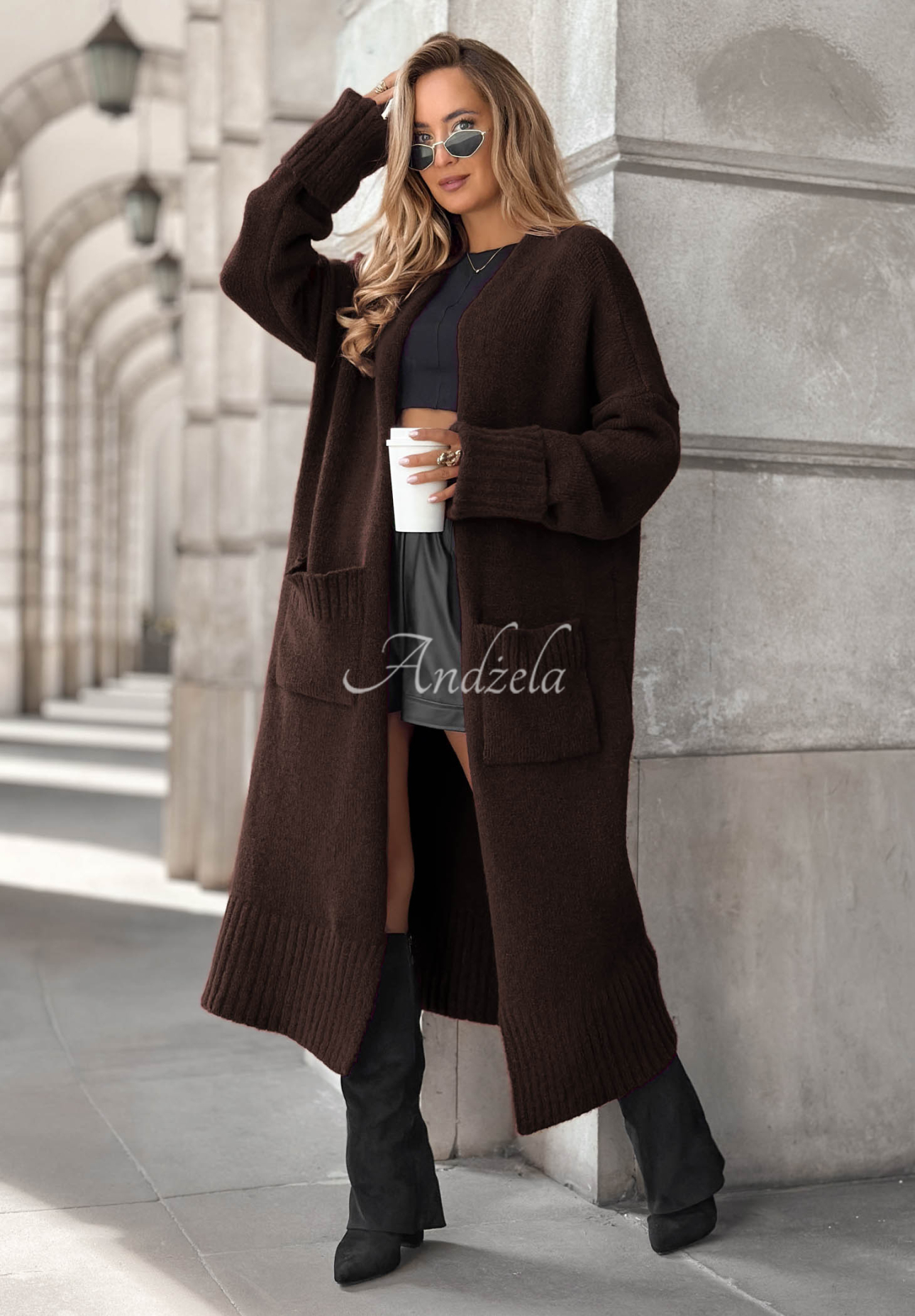 Cardigan lung oversize cu buzunare Marbelio