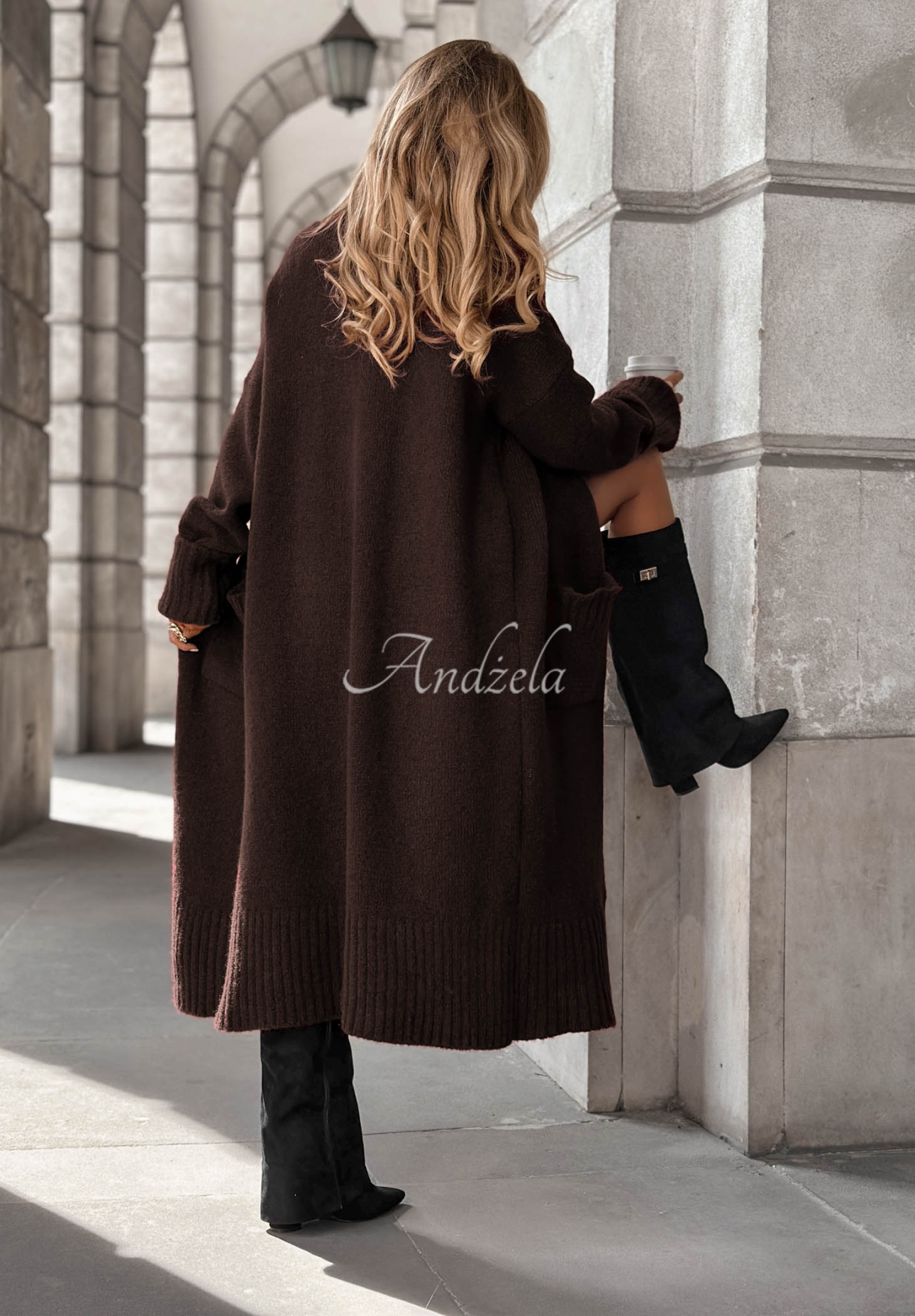 Cardigan lung oversize cu buzunare Marbelio