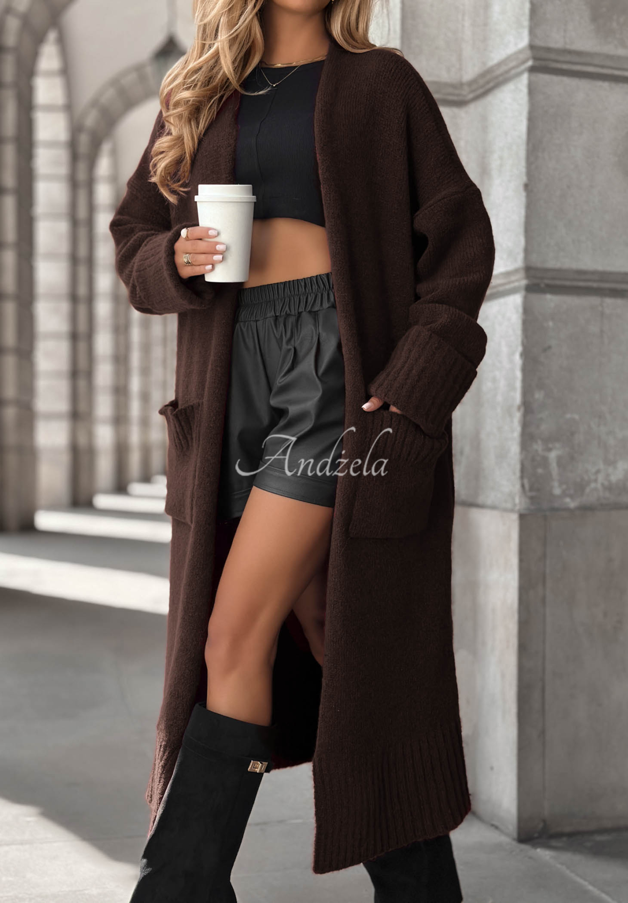 Cardigan lung oversize cu buzunare Marbelio