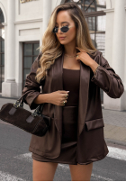 Skórzana Sacou z kołnierzykiem Leather Muse ciocolatie