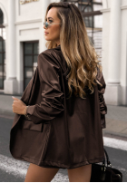 Skórzana Sacou z kołnierzykiem Leather Muse ciocolatie