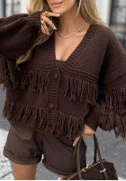 Krótki rozpinany Cardigan z frędzlami Feels Cozy ciocolatiu
