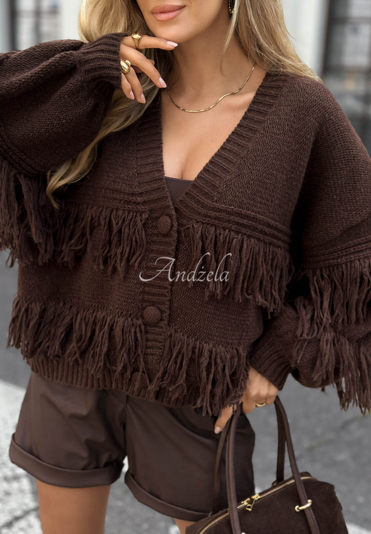 Cardigan scurt cu viscoză, franjuri și închidere cu nasturi Feels Cozy