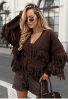 Krótki rozpinany Cardigan z frędzlami Feels Cozy ciocolatiu