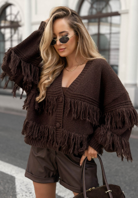 Cardigan scurt cu viscoză, franjuri și închidere cu nasturi Feels Cozy