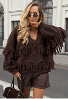 Krótki rozpinany Cardigan z frędzlami Feels Cozy ciocolatiu