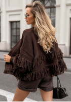 Krótki rozpinany Cardigan z frędzlami Feels Cozy ciocolatiu
