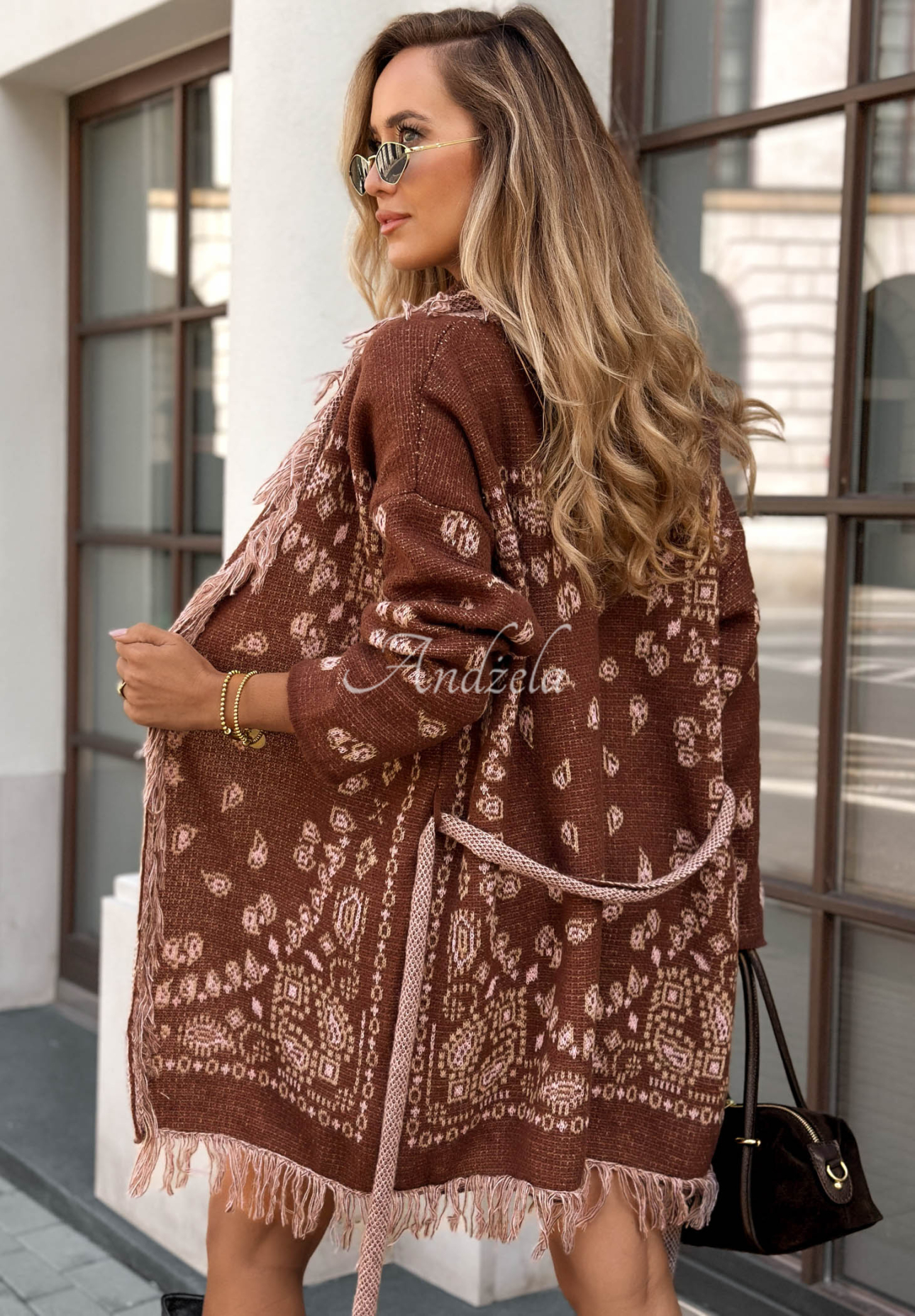 Cardigan oversize cu franjuri și imprimeuri Autumn Goddess