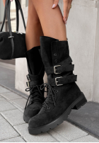 zamszowe Botine workery z klamrami Modern Walk ciocolatii