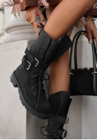 zamszowe Botine workery z klamrami Modern Walk ciocolatii