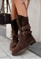zamszowe Botine workery z klamrami Modern Walk ciocolatii