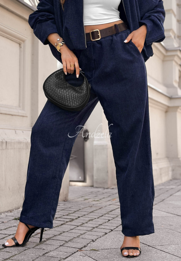 Pantaloni wide leg cu curea Grey Skies