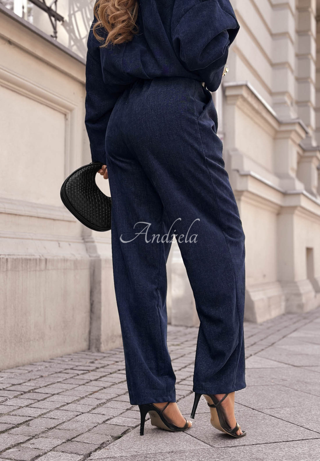 Pantaloni wide leg cu curea Grey Skies