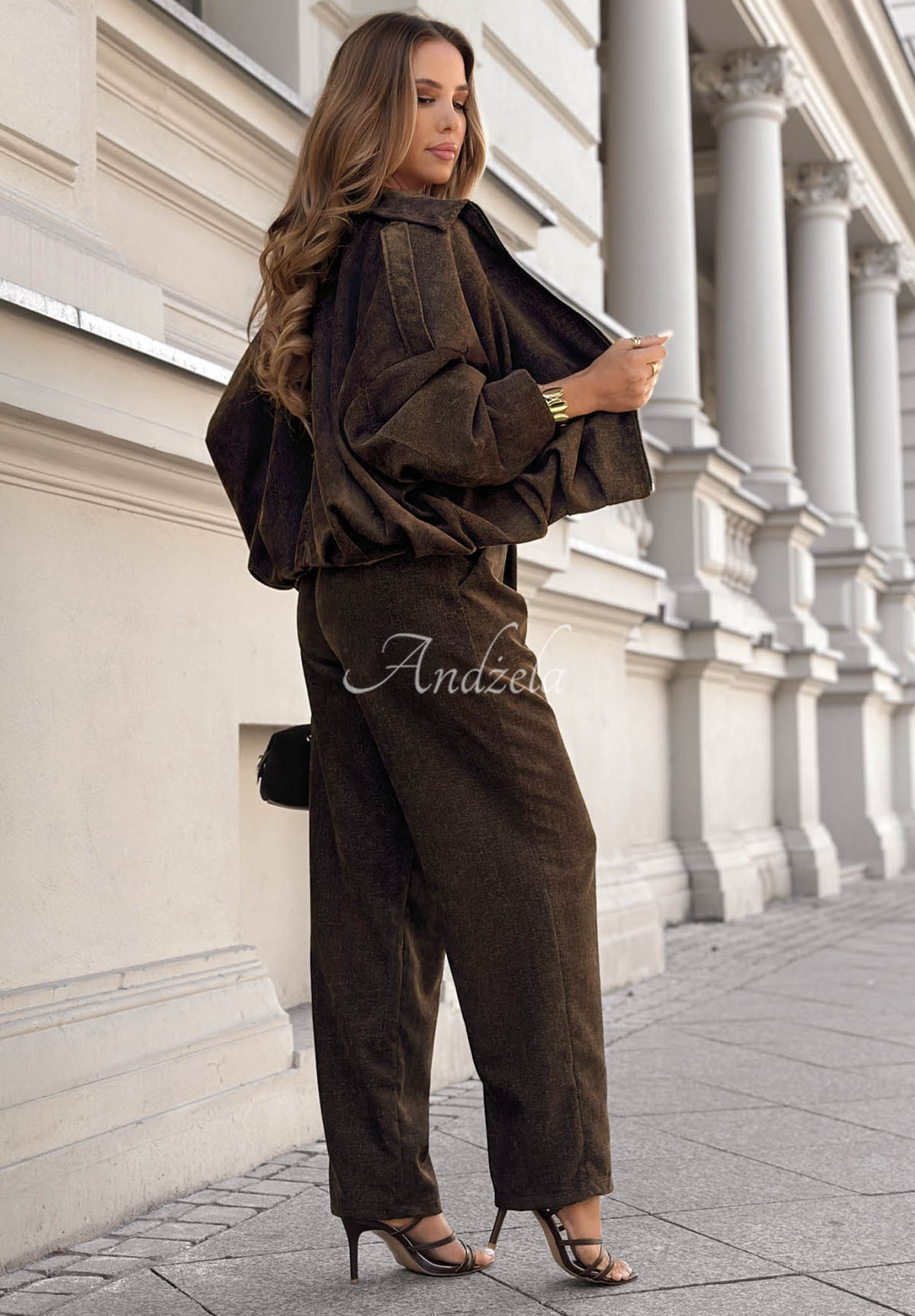 Pantaloni wide leg cu curea Grey Skies
