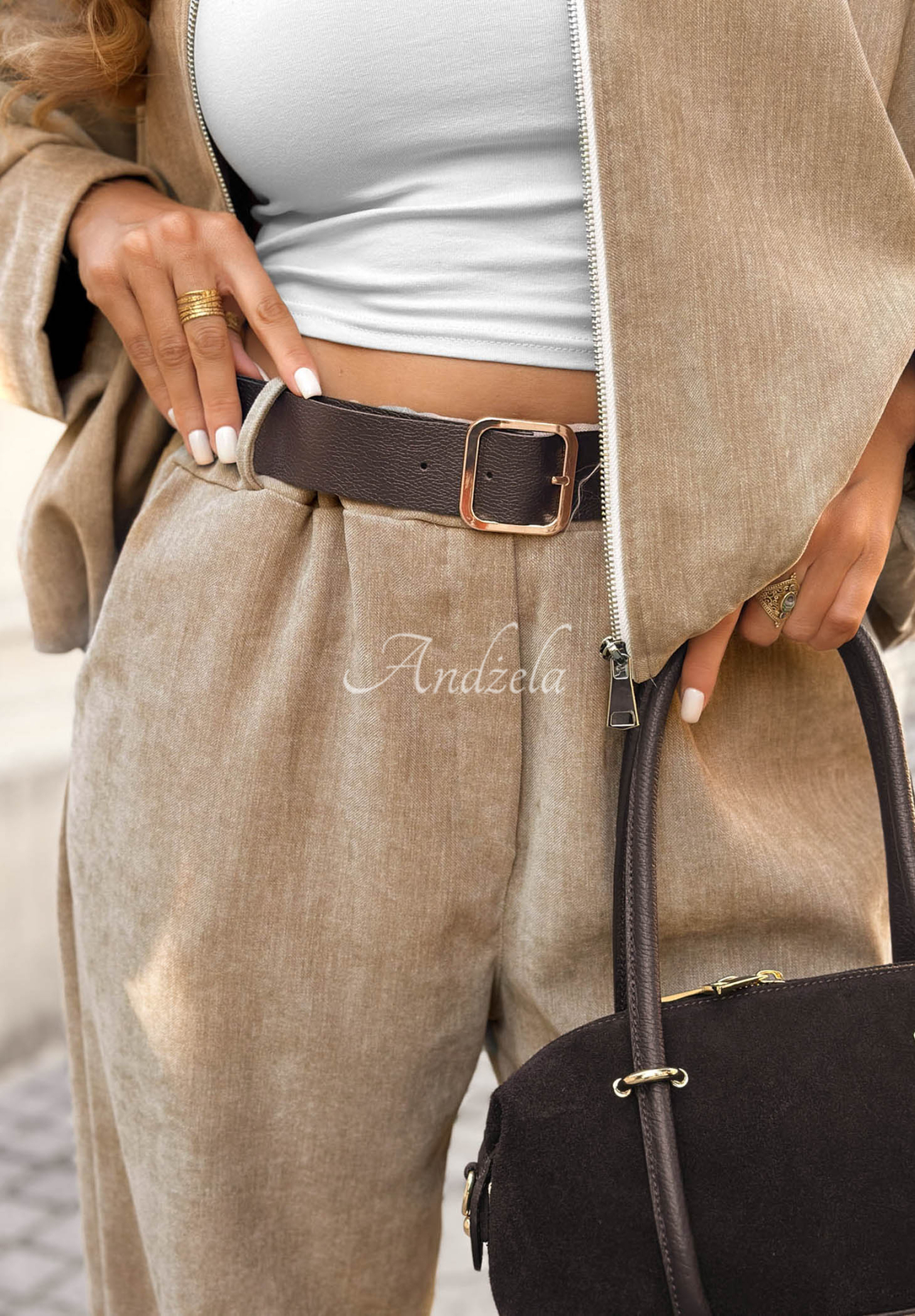 Pantaloni wide leg cu curea Grey Skies
