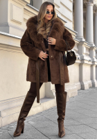 Palton  alpaka z futerkiem Autumn Walk bej
