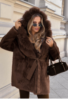 Palton  alpaka z futerkiem Autumn Walk bej