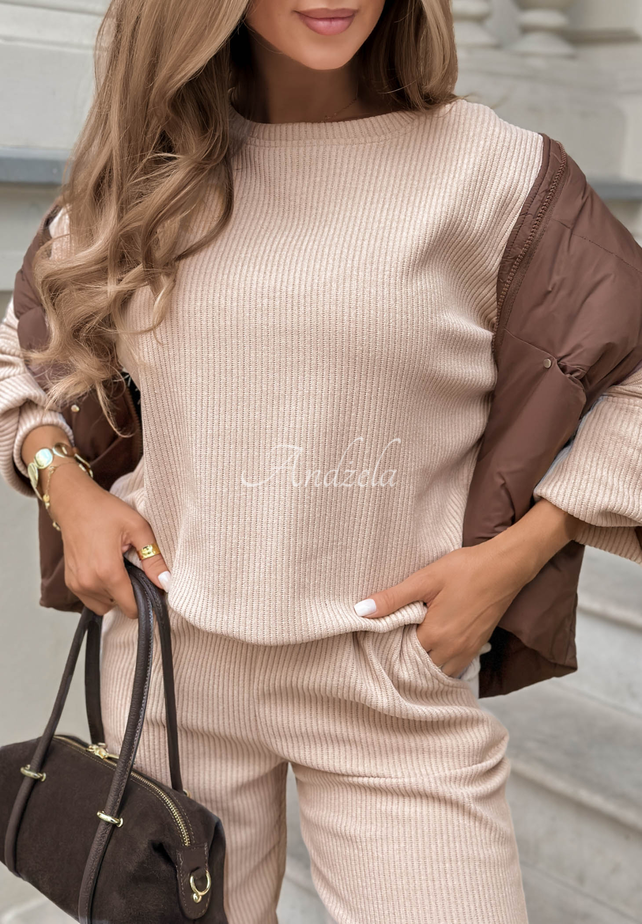 Set de trening din catifea raiată cu bluză și pantaloni din bumbac Living Soft