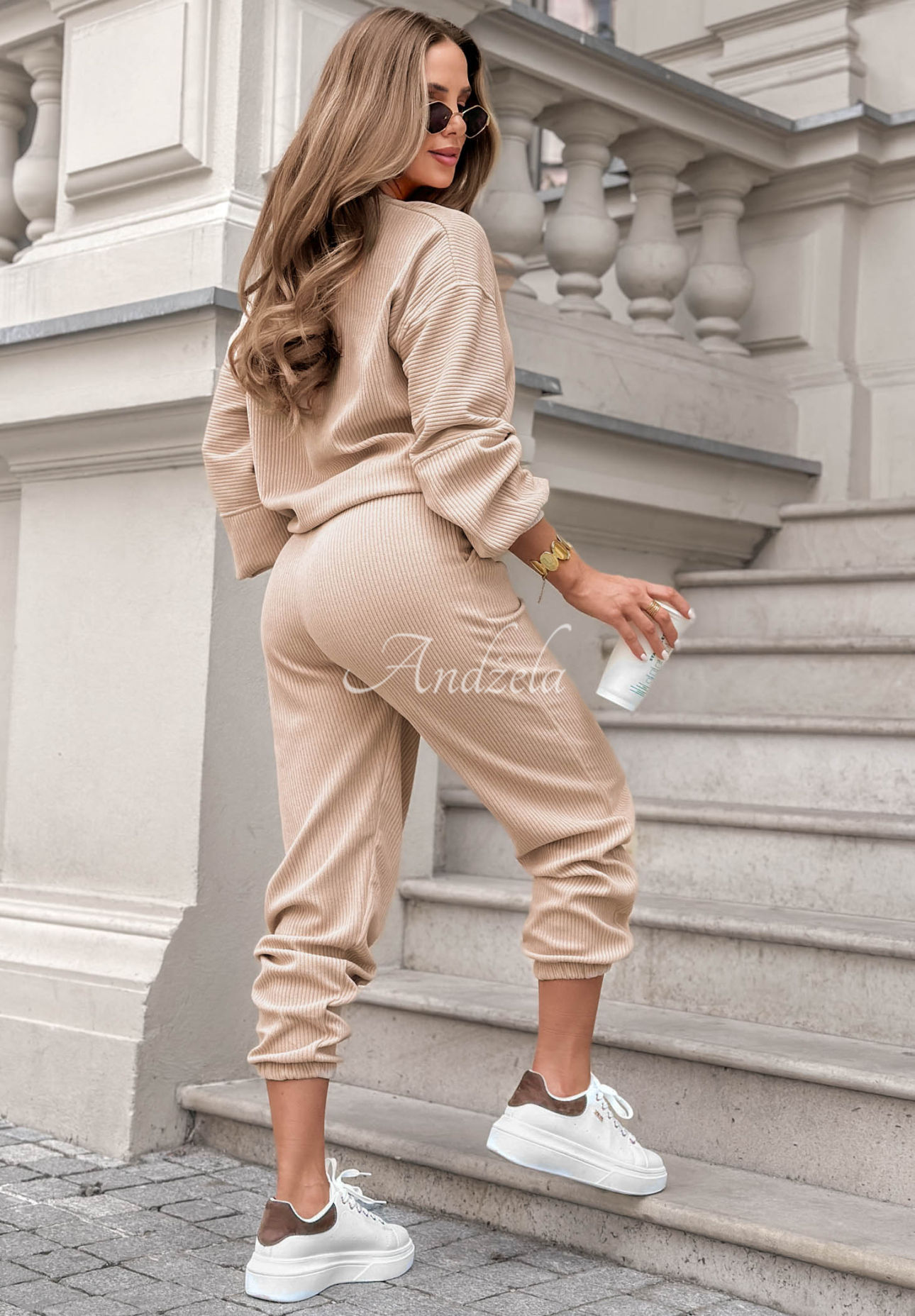 Set de trening din catifea raiată cu bluză și pantaloni din bumbac Living Soft