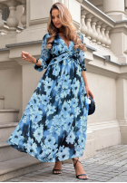 Kwiecista Rochie midi z dekoltem Moon Avenue albastră