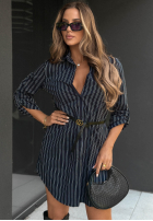 Długa bawełniana Cămașă w paski z paskiem Warm Elegance bluemarin