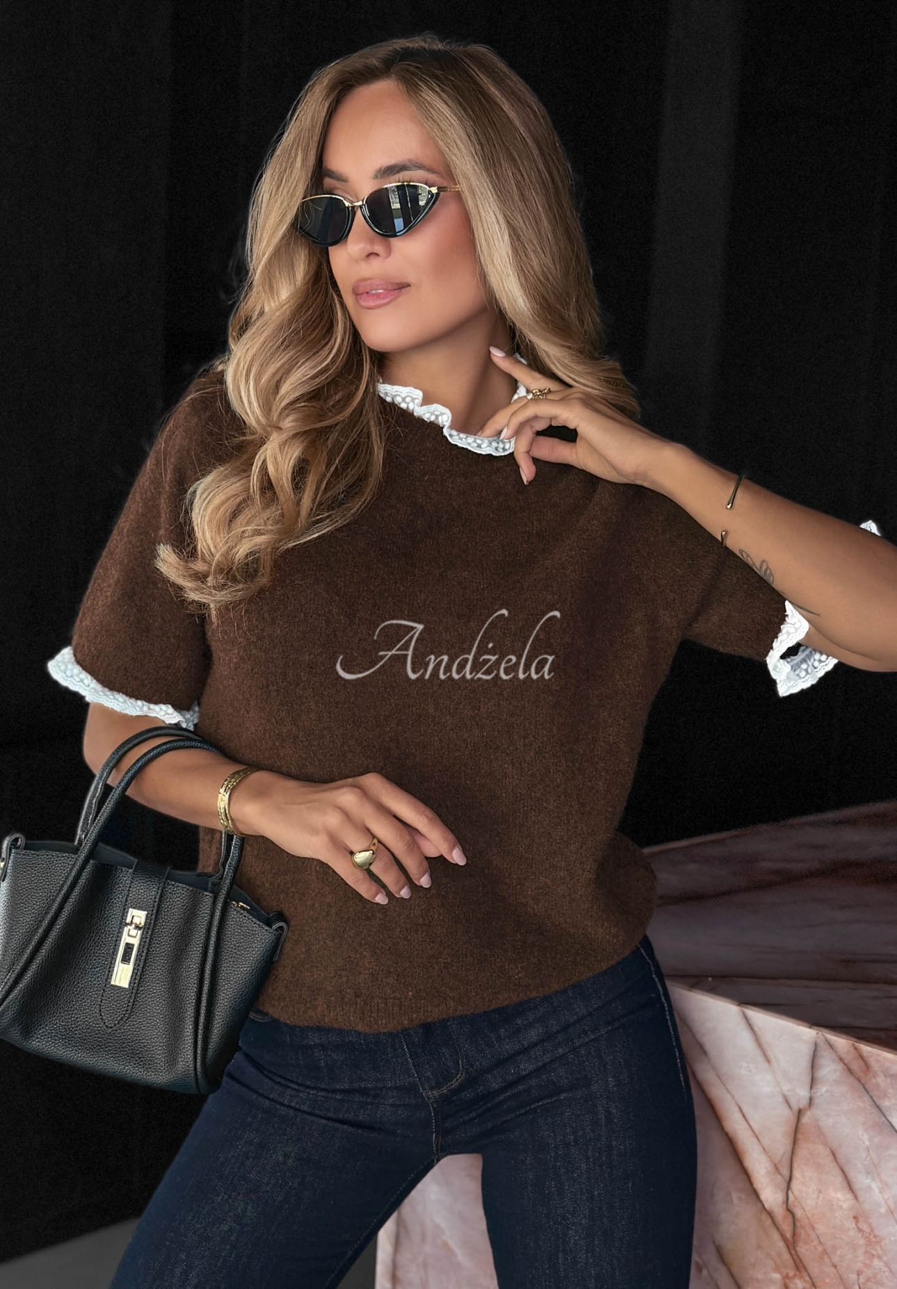 Pulover cu mâneci scurte și inserții din dantelă Always Ready