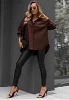 Elegancka bawełniana Cămașă oversize z kołnierzem Prestige Harbor ciocolatie