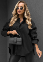 Elegancka bawełniana Cămașă oversize z kołnierzem Prestige Harbor negru