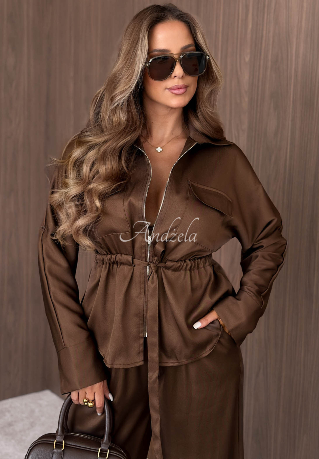 Set geacă ușoară cu închidere și pantaloni wide leg Autumn Pearl