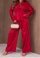 Compleu lekka Geacă z zapięciem i Pantaloni wide leg Autumn Pearl roșu