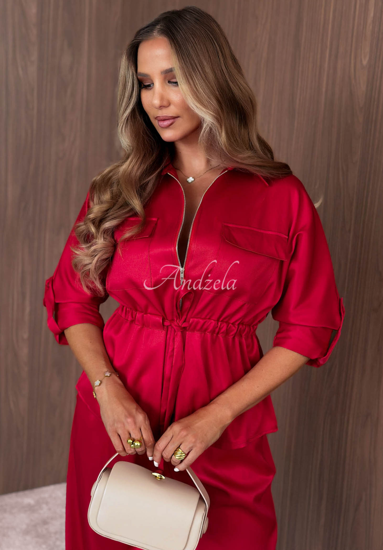 Set geacă ușoară cu închidere și pantaloni wide leg Autumn Pearl