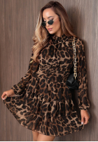 Rochie mini z falbankami cu model tip panteră Panther Caffe camel