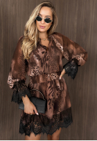 Rochie cu model tip panteră z koronkowymi wstawkami Amber Leopard brązowo-negru