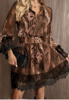 Rochie cu model tip panteră z koronkowymi wstawkami Amber Leopard brązowo-negru
