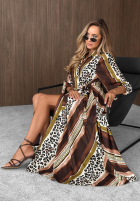 Koszulowa Rochie midi z wiązaniem cu model tip panteră Hazel Grace ciocolatie