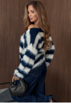 Krótki Cardigan z zapięciem w paski Just Fluff biało-ciocolatiu