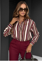 Cămașă w paski Velvet Dream burgundowo-ciocolatie