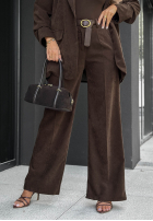 zamszowe Pantaloni wide leg z paskiem Strong Presence ciocolatii
