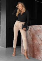 Prążkowane body longsleeve z rozpinanym dekoltem Chic Essence ciocolatii