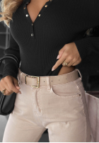 Prążkowane body longsleeve z rozpinanym dekoltem Chic Essence ciocolatii