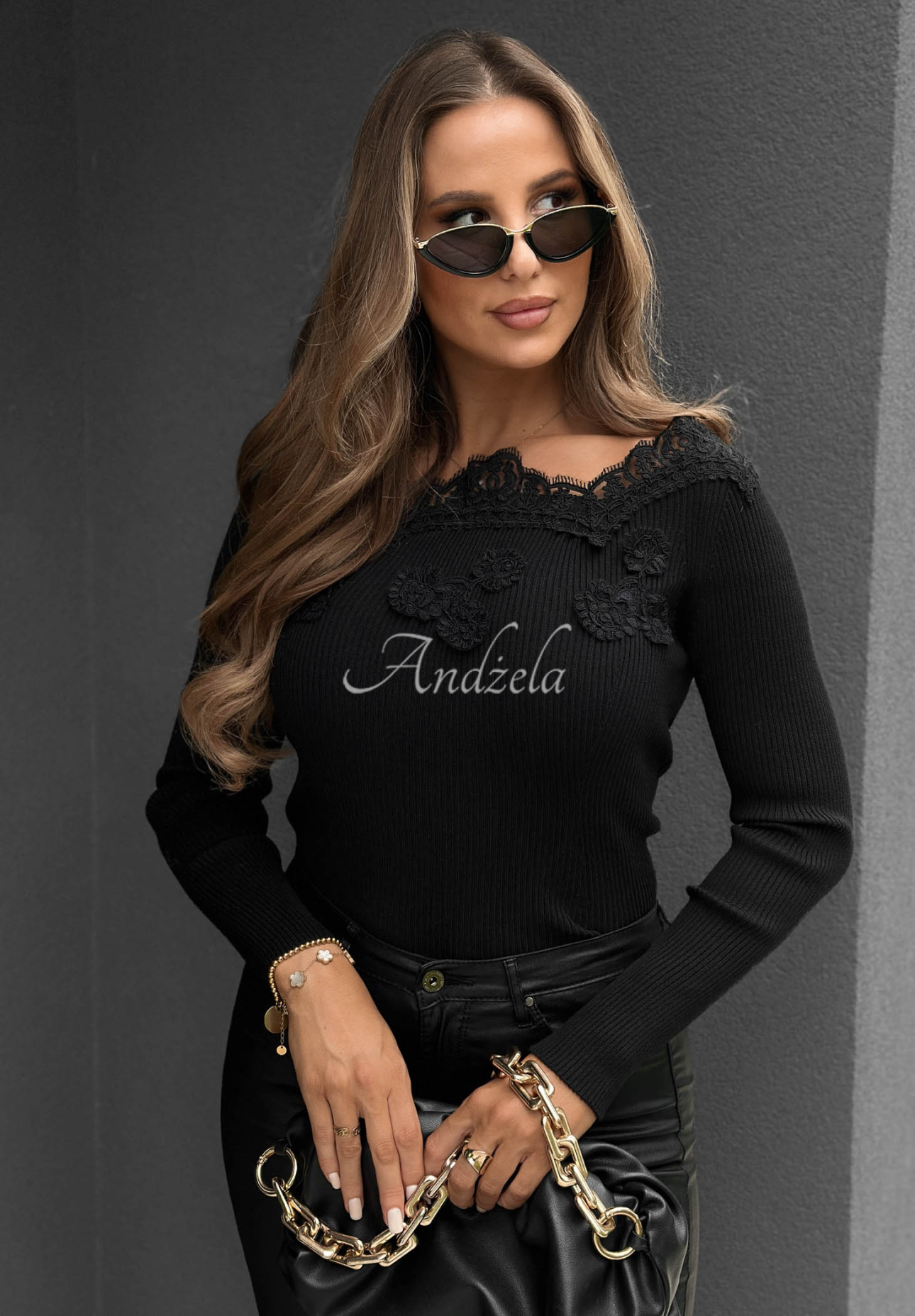 Bluză cu striații off shoulder din viscoză cu broderii Pure Grace