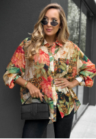 Asymetryczna Cămașă cu modele Wild Heart pomarańczowo-verde