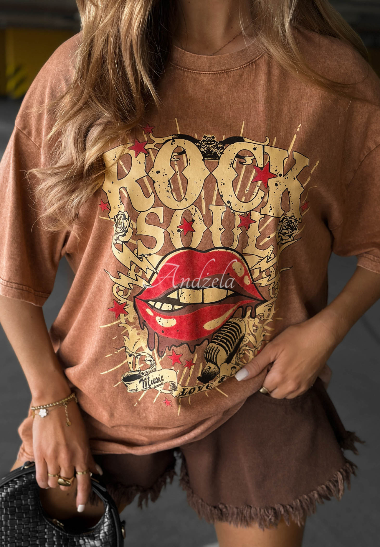 Tricou oversize din bumbac cu imprimeu Rock Soul