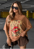 Tricou oversize z nadrukiem Rock Soul camel
